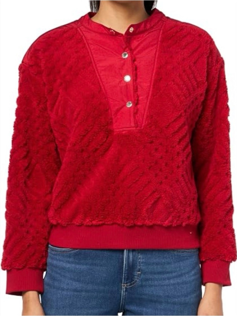 Tommy Hilfiger Red Faux Fur Teddy Fleece Snap Pullover Size Large